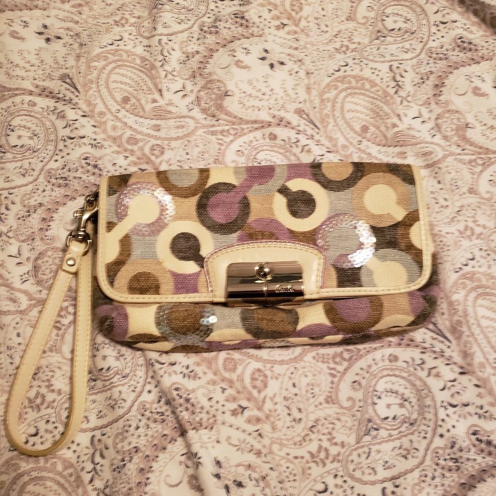 Coach signature sequin wristlet